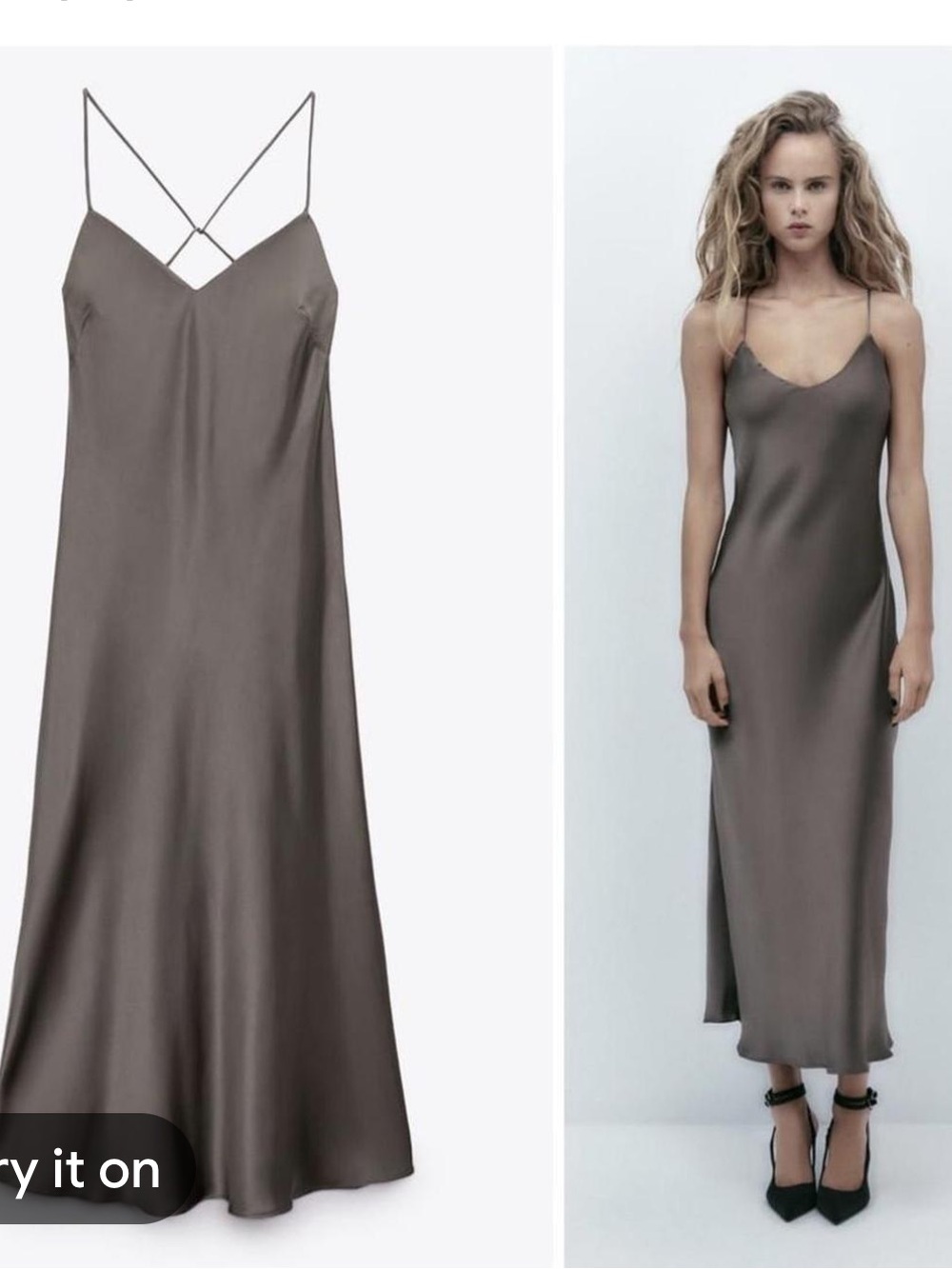 ZARA Metallic Grey Satin Full Length Biased Cut Maxi Backless Dress, Small